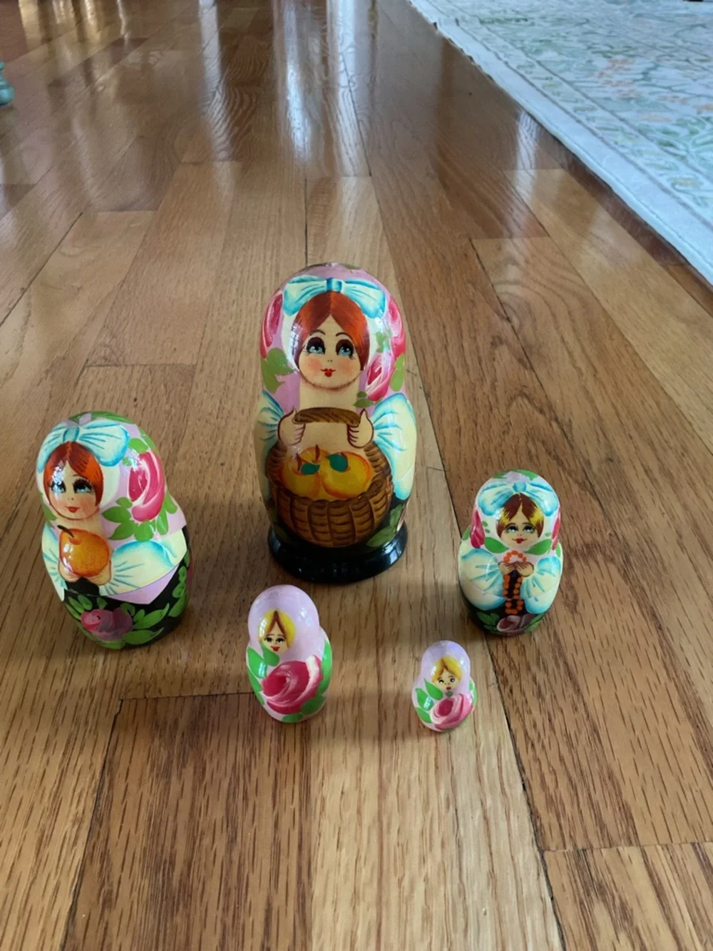 Traditional Pink Floral Russian Matryoshka Nesting Dolls Set - Kids Toys